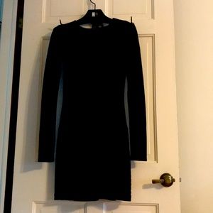 Theory black knit long sleeve dress quilted bottom